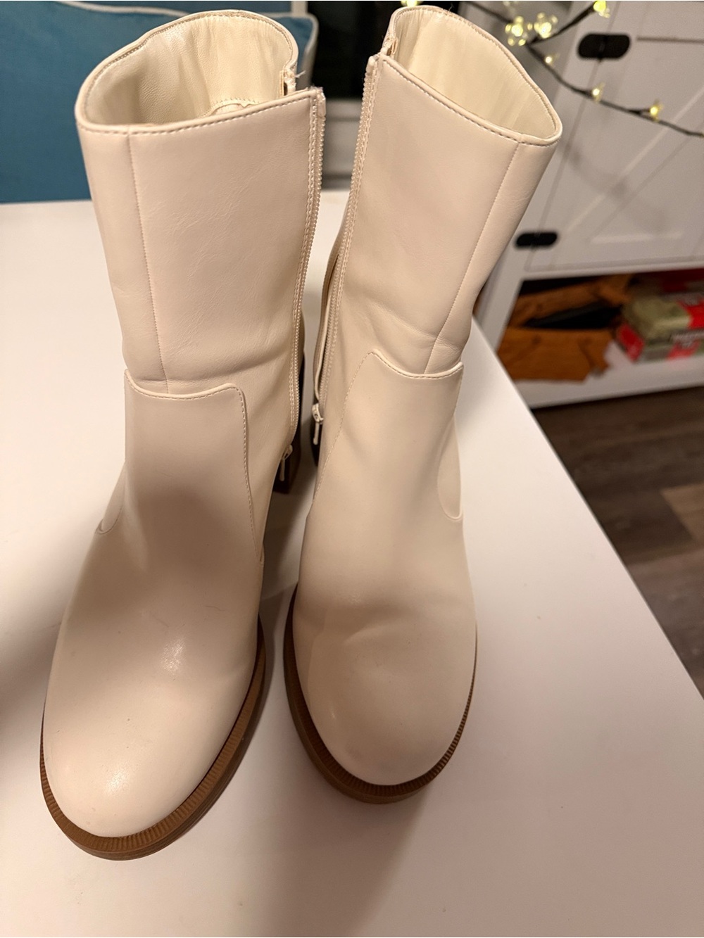 Target Cream Mid-Calf Heeled Boots